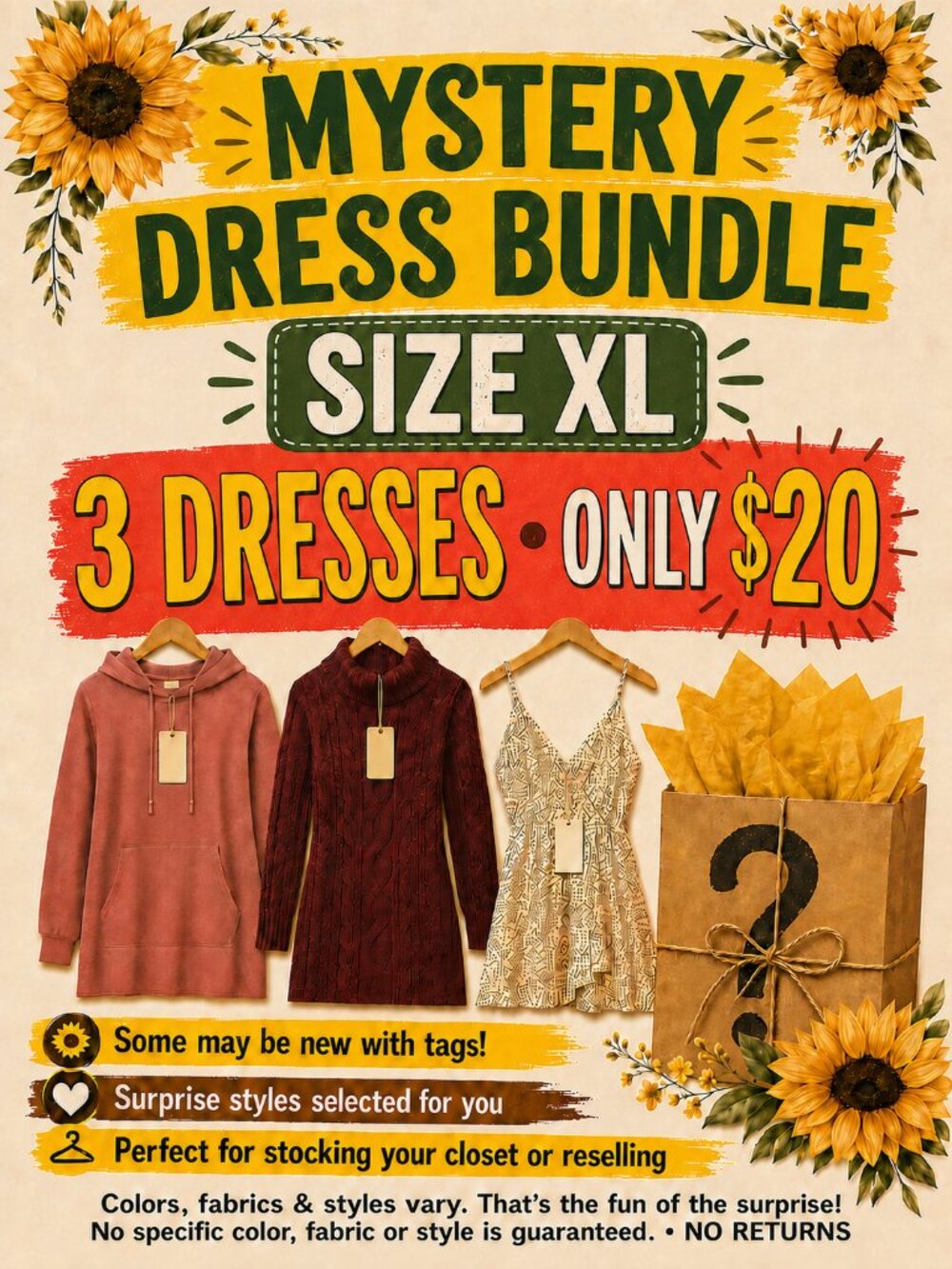 Women’s Size XL 3-Piece Mystery Dress Bundle Reseller Lot